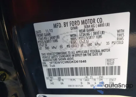 2013 Ford F-150 Xlt z USA, uszkodzony, nr VIN 1FTEW1CM6DKD61848